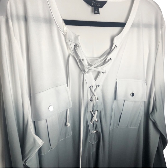 Investments - Slim Factor 3/4 Sleeve Lace Up Ombré Blouse Top Size XL Pre-Loved - Picture 6 of 11